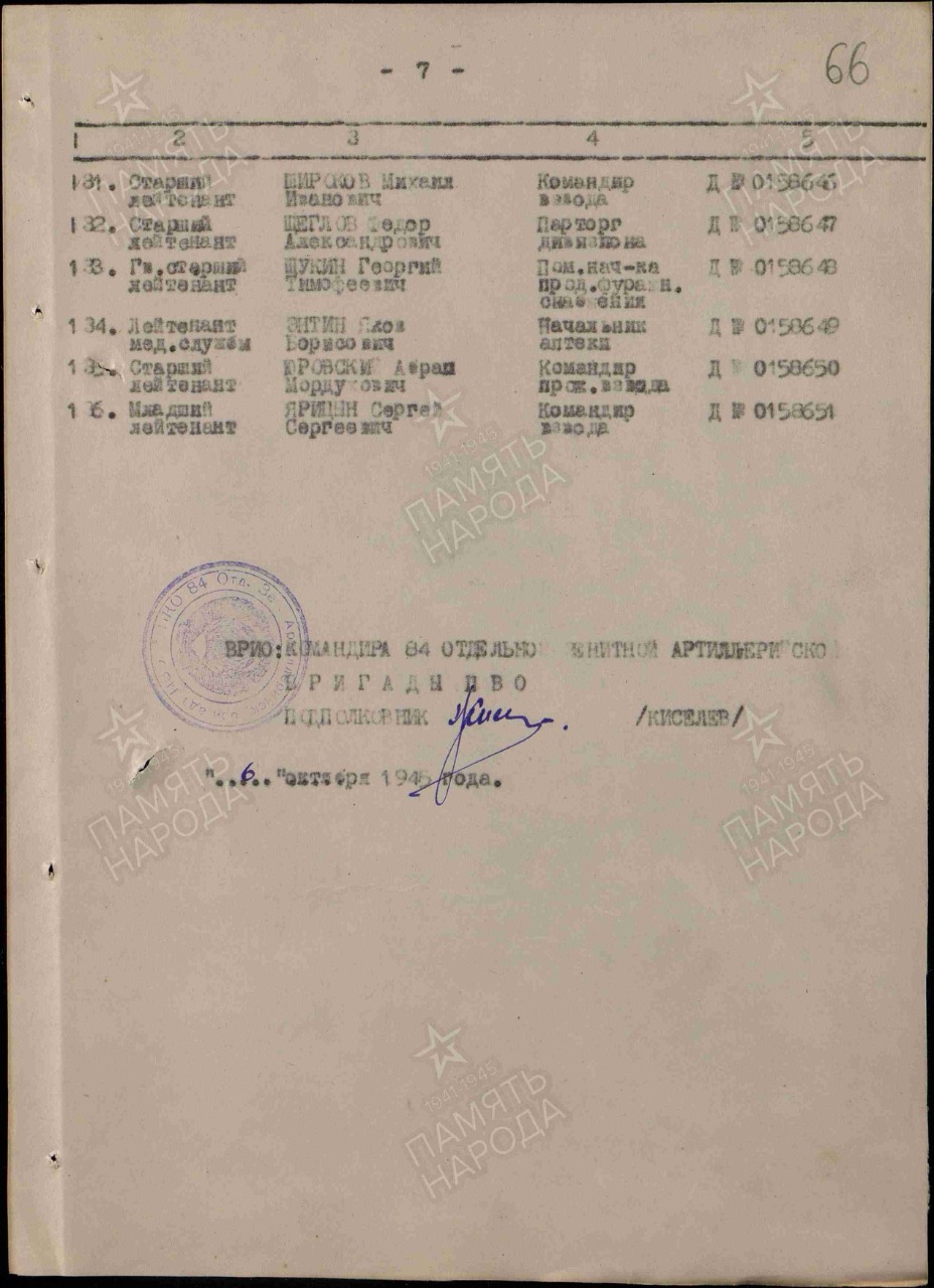 Абрам Юровский Участник войны. Командир прожекторного взвода.   19 июня 1941 - 20 января 1950  